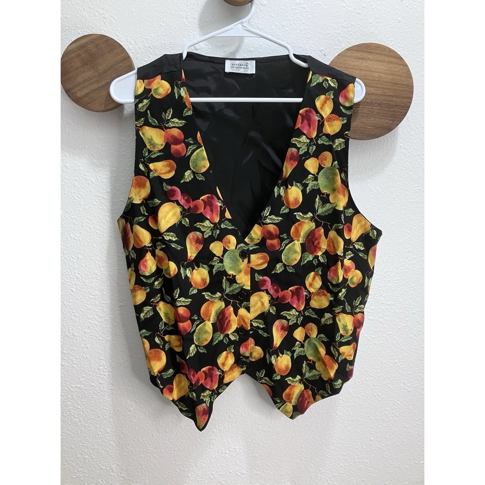 Vintage NWT Sostanza Fruit Pear Cherry Teacher Autumn Print Vest XL
